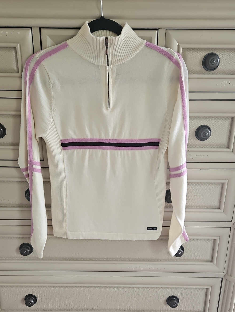 Athleta 100% Merino Wool Quarter Zip Cream Pink Retro Ski Turtleneck Sweater S